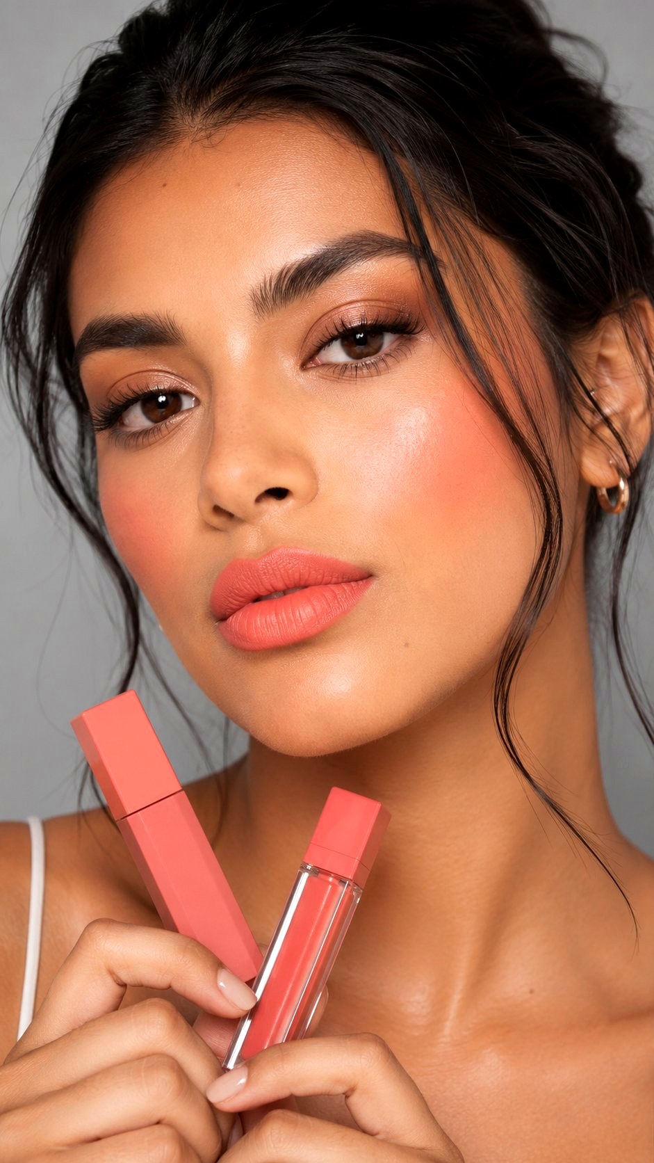 Vibrant Coral Cheeks and Lips Combo - 21 Summer Makeup Looks