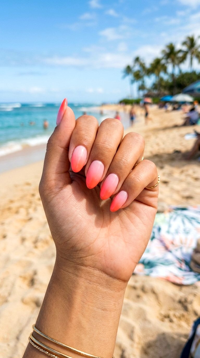 Vibrant Coral Medium Almond Summer Nails - 20 Medium Almond Summer Nails