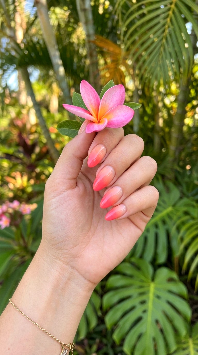 Vibrant Coral Ombre Almond Shapes - 24 Summer Nail Design Trends