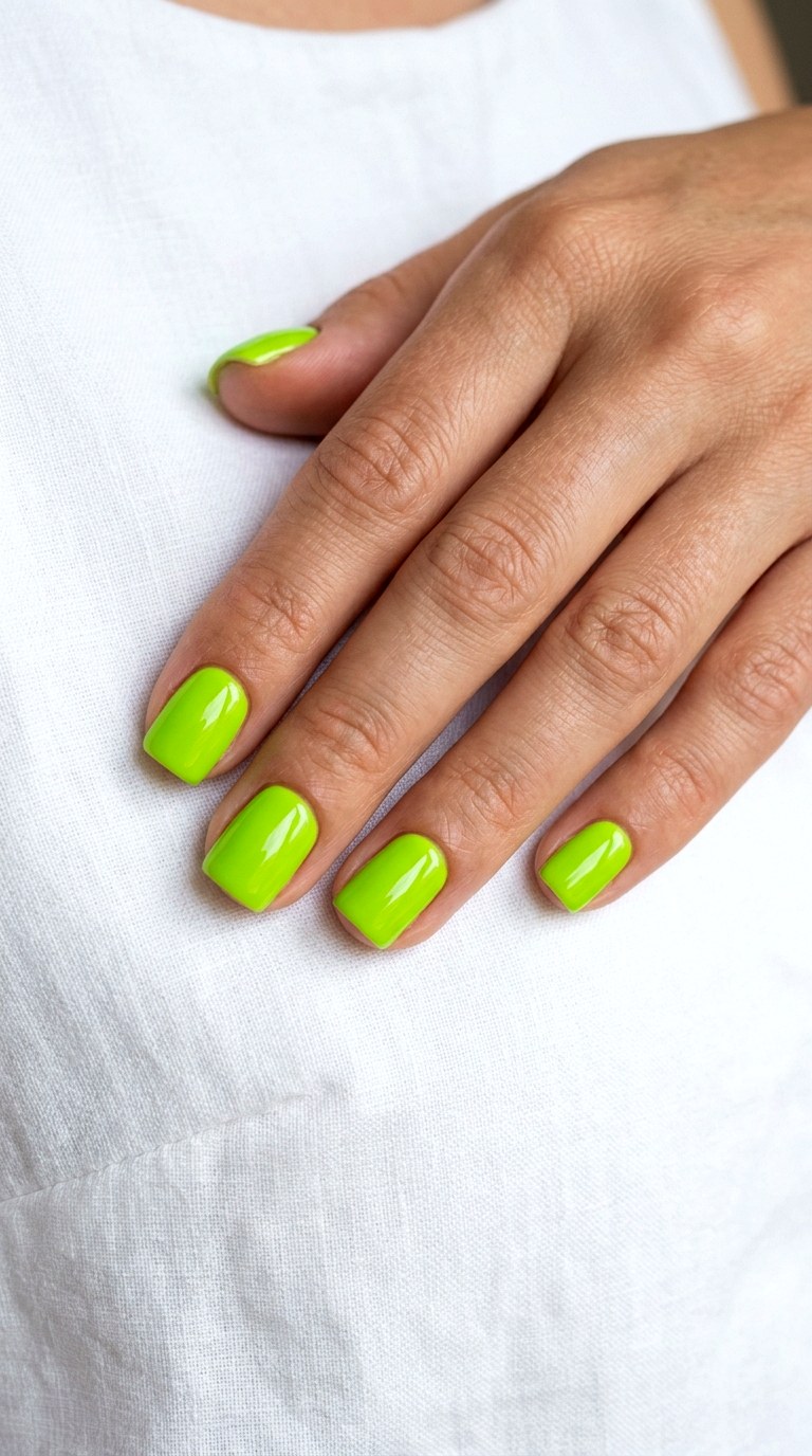 Vibrant Lime Green Block Colors - 24 Summer Nail Design Trends