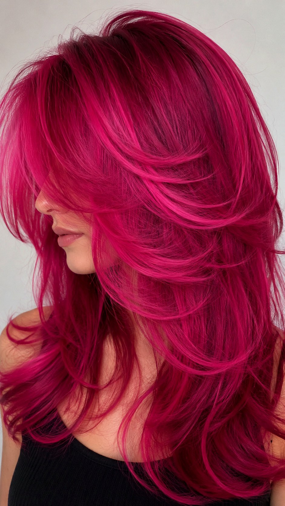 Vibrant Magenta Butterfly Layered Style - 23 butterfly haircut long layers ideas