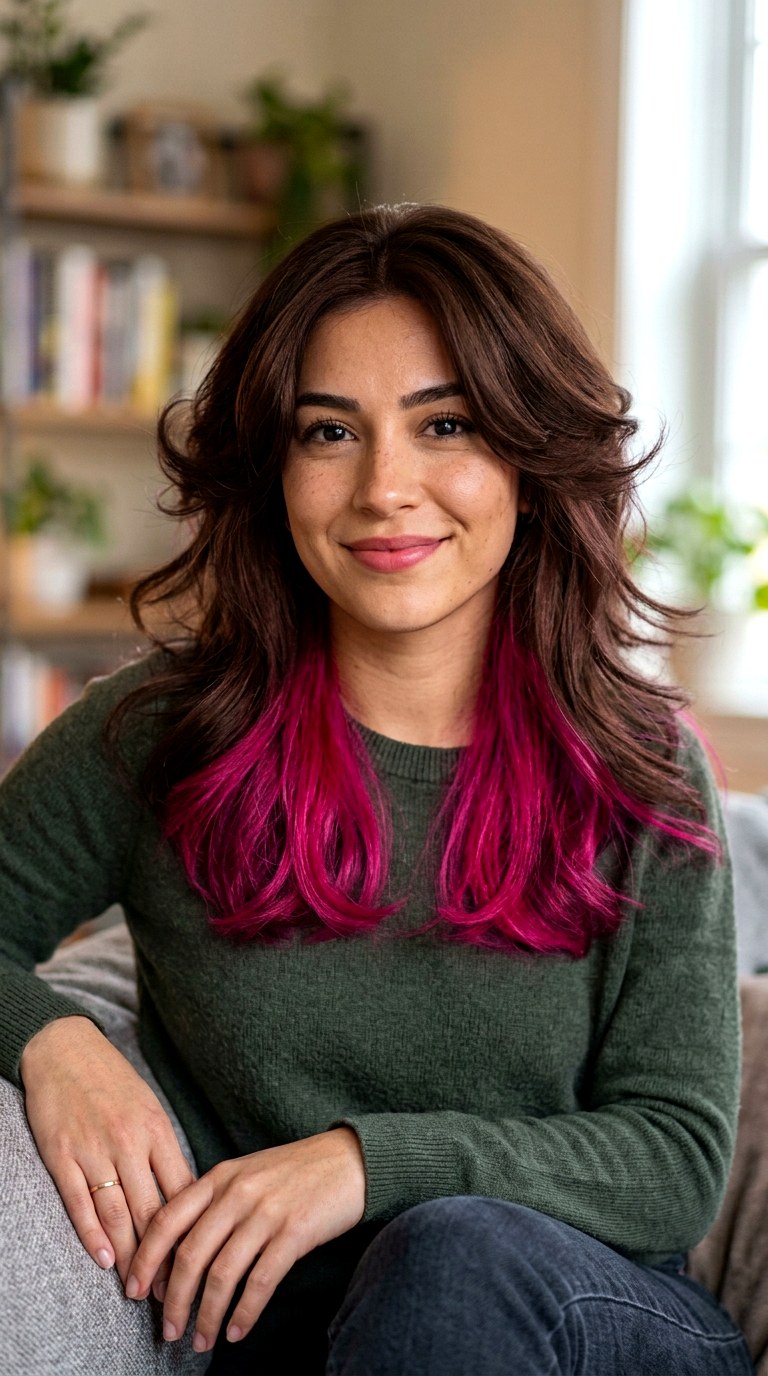 Vibrant Magenta Underlayer Butterfly Cut - 22 butterfly layers hair long ideas