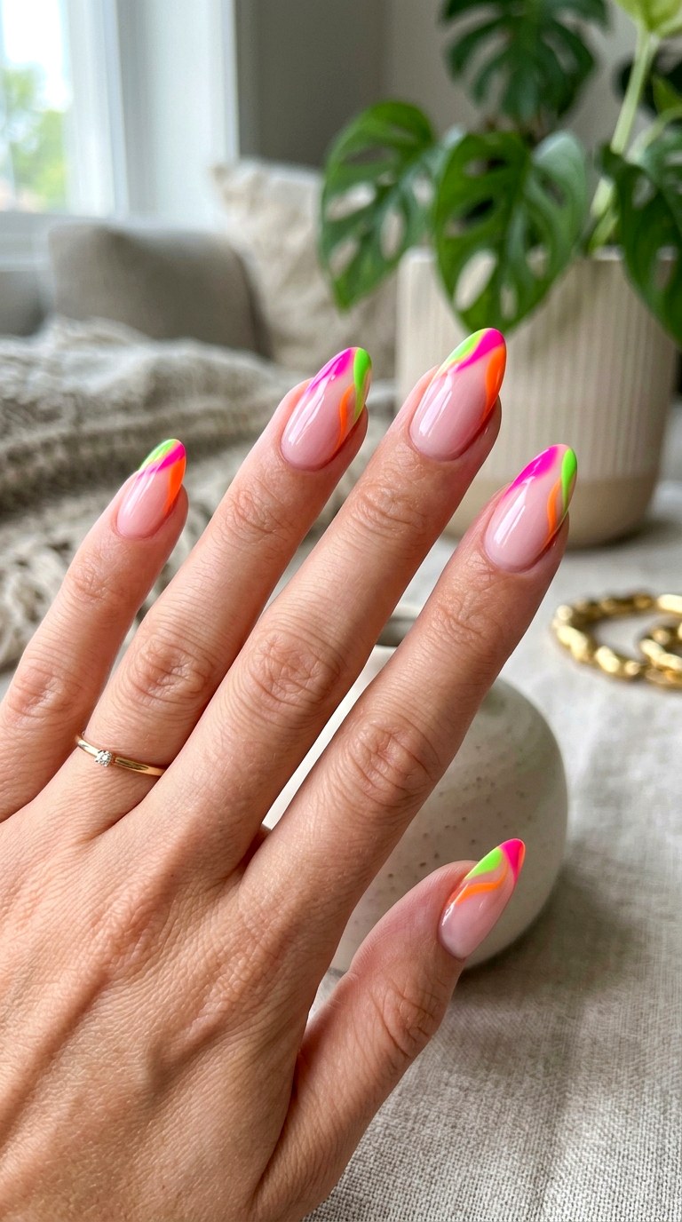 Vibrant Neon Abstract French Manicure - 24 Summer Nail Design Inspo