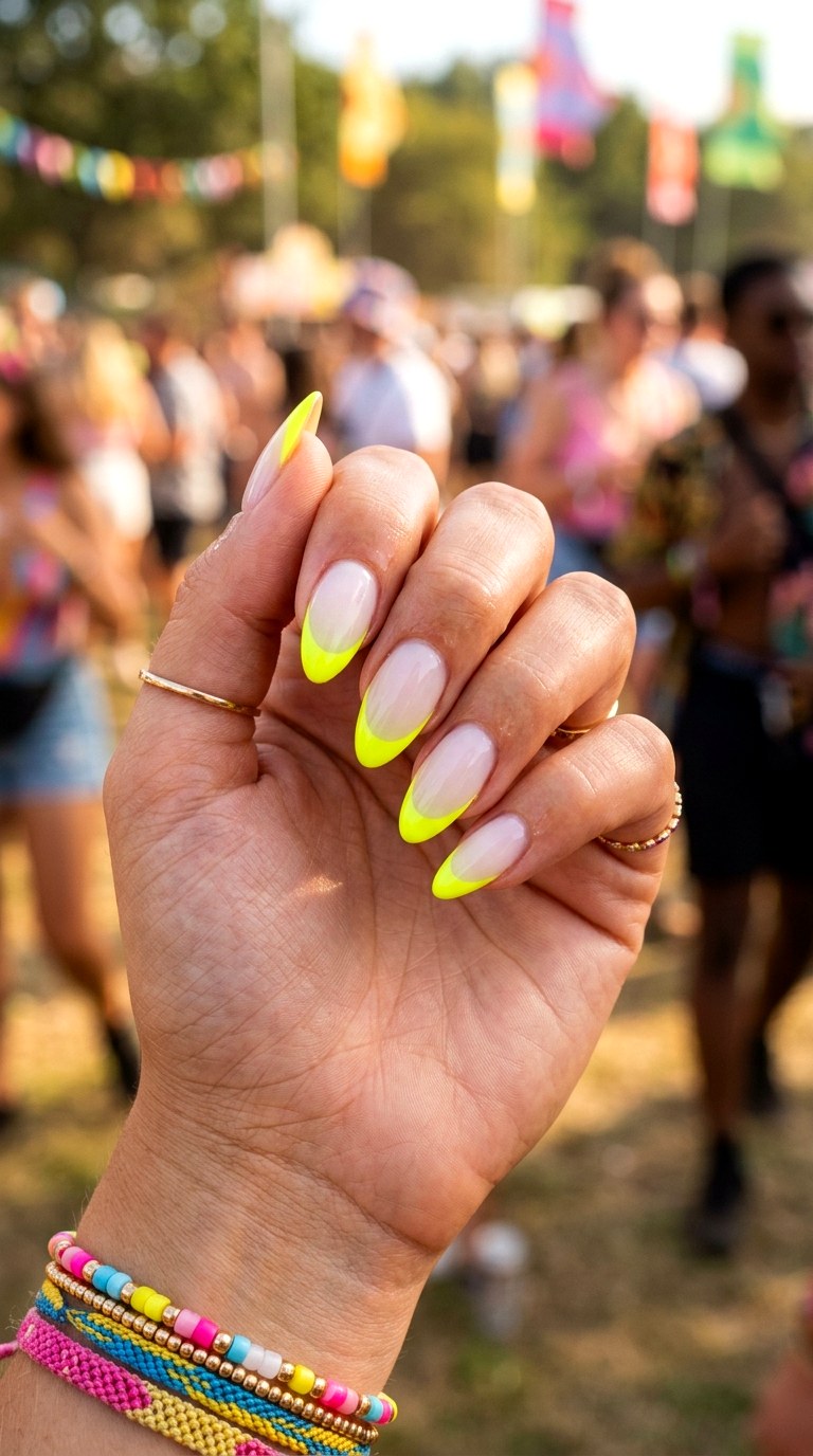 Vibrant Neon French Borders - 24 Easy Nail Design Ideas