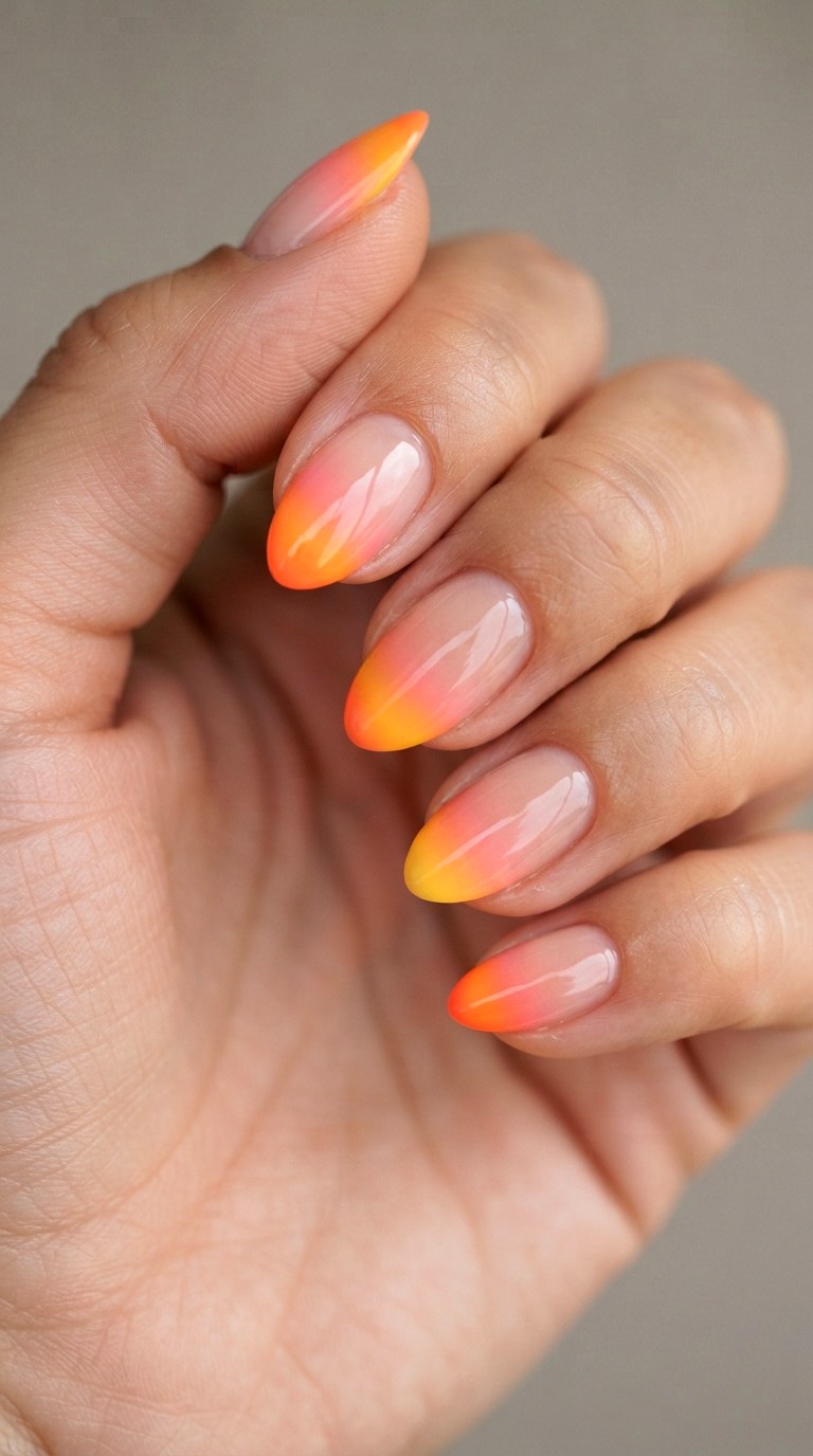 Vibrant Sunset Ombre Tips - 20 gel french tip nail art ideas
