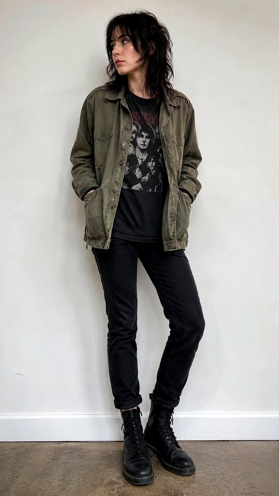 Vintage Band Tee Field Jacket - 25 field jacket outfit ideas
