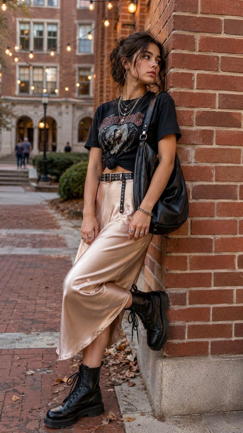 Vintage Band Tee with Slip Skirt - 21 Back to School  And High School Outfit Ideas