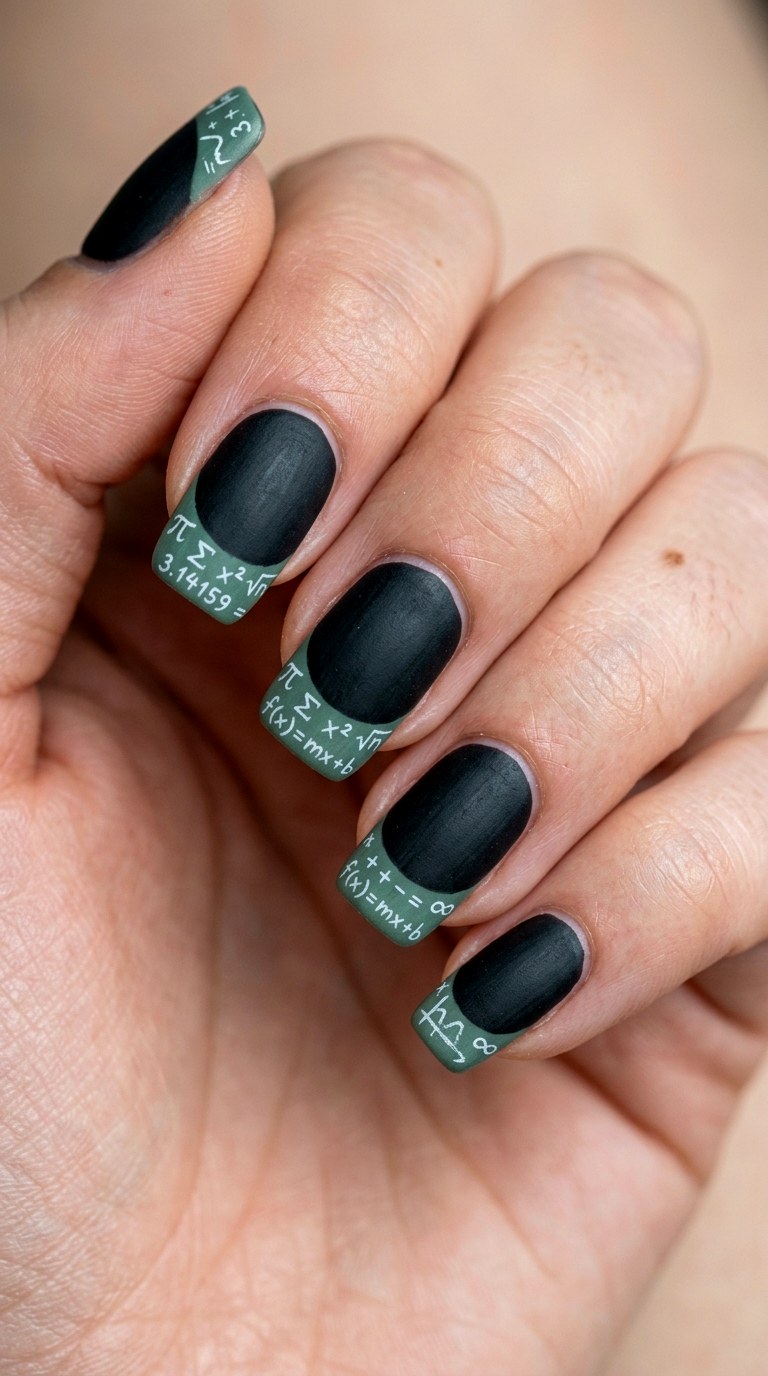 Vintage Chalkboard French Tip Manicure - 23 back to school nail art ideas