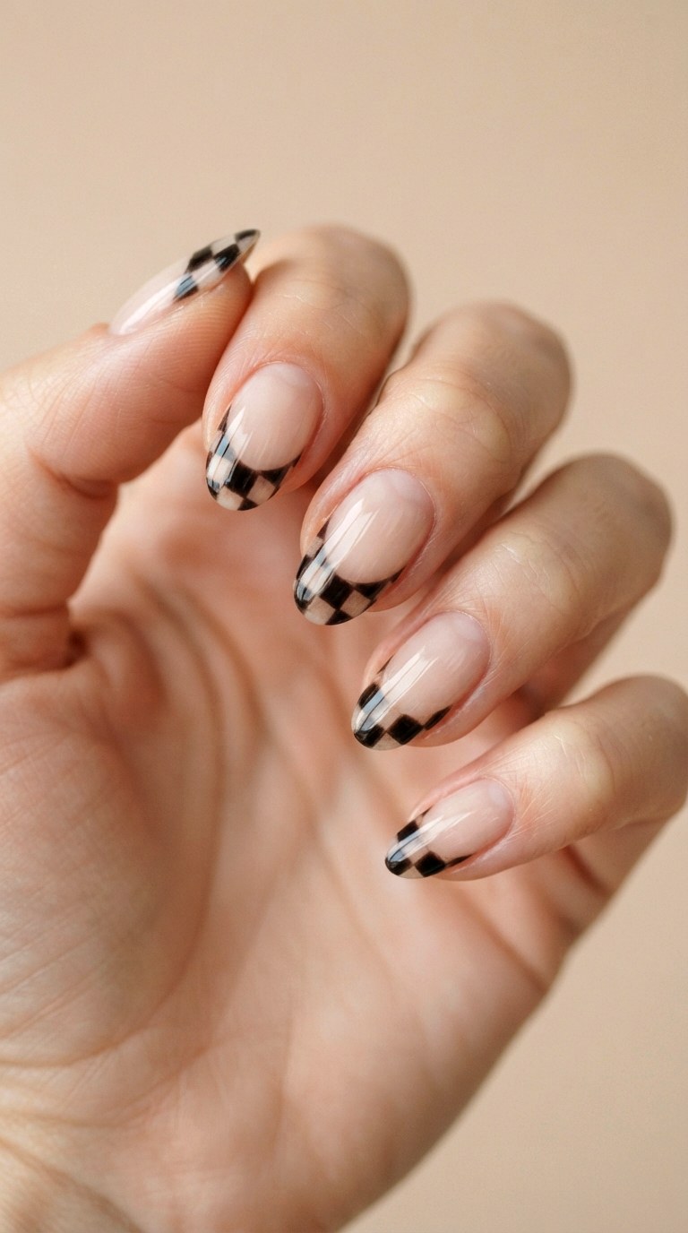Vintage Checkerboard French Tips - 21 cute french tip nail art ideas