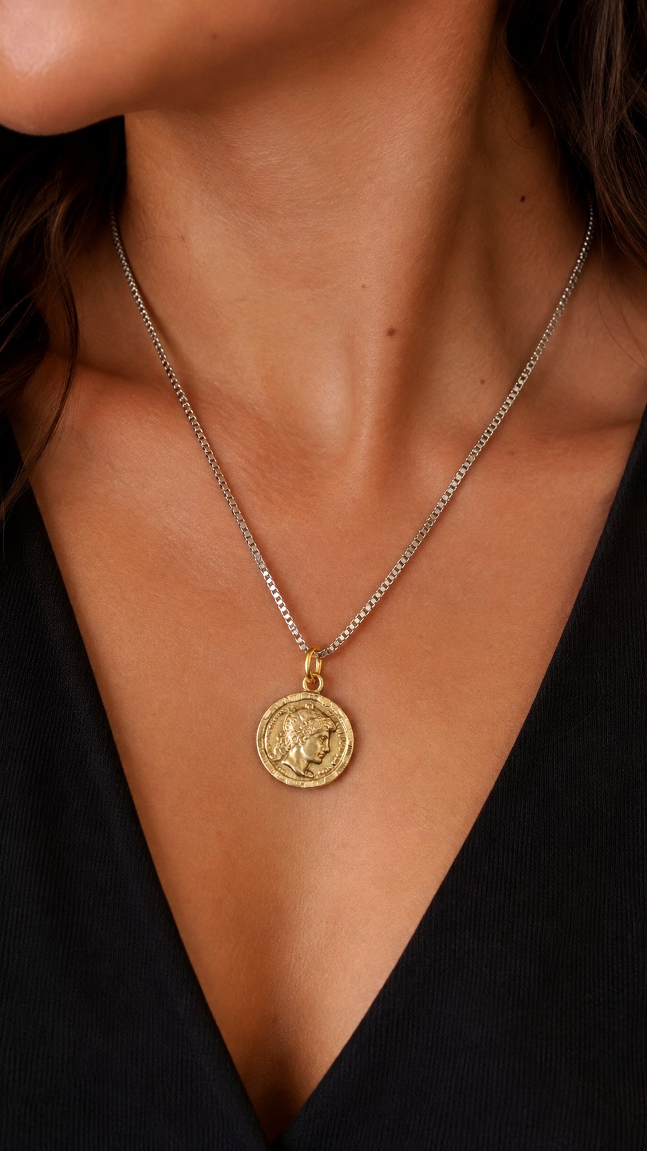Vintage Coin Pendants on Contrasting Chains - 24 gold vs silver jewelry ideas