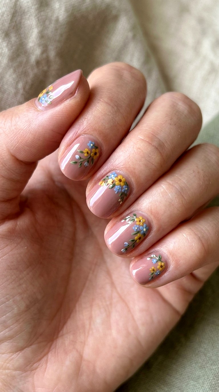 Vintage Floral Short Nails - 24 teen nail art ideas