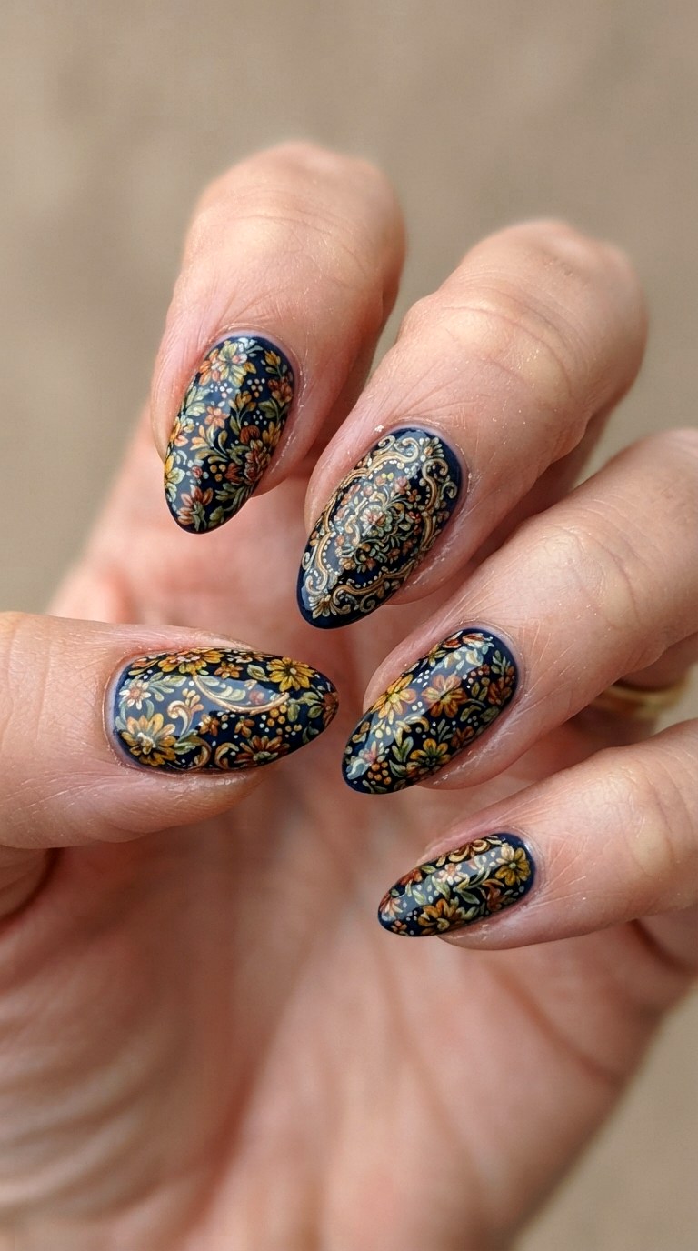 Vintage Floral Tapestry Nail Art - 21 back to school nail art design
