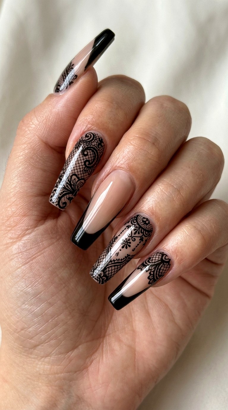 Vintage Gothic Lace Nail Art - 23 gothic coffin nail art designs