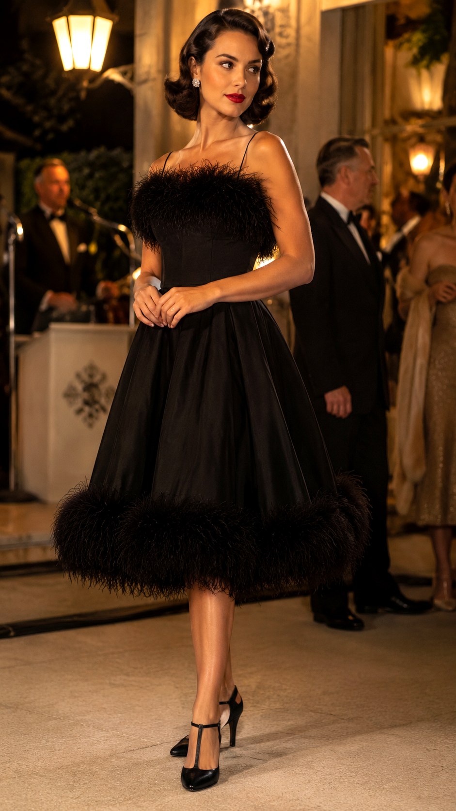 Vintage Inspired Feather Trimmed Cocktail Dress - 22 Summer Formal Dress Ideas