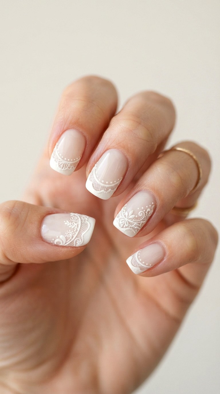 Vintage Lace French Tip Design - 21 cute french tip nail art ideas