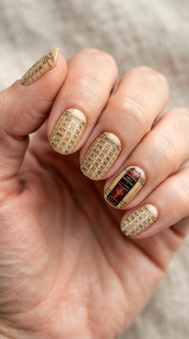 Vintage Library Card Nail Art - 22 cute back to school nail art design