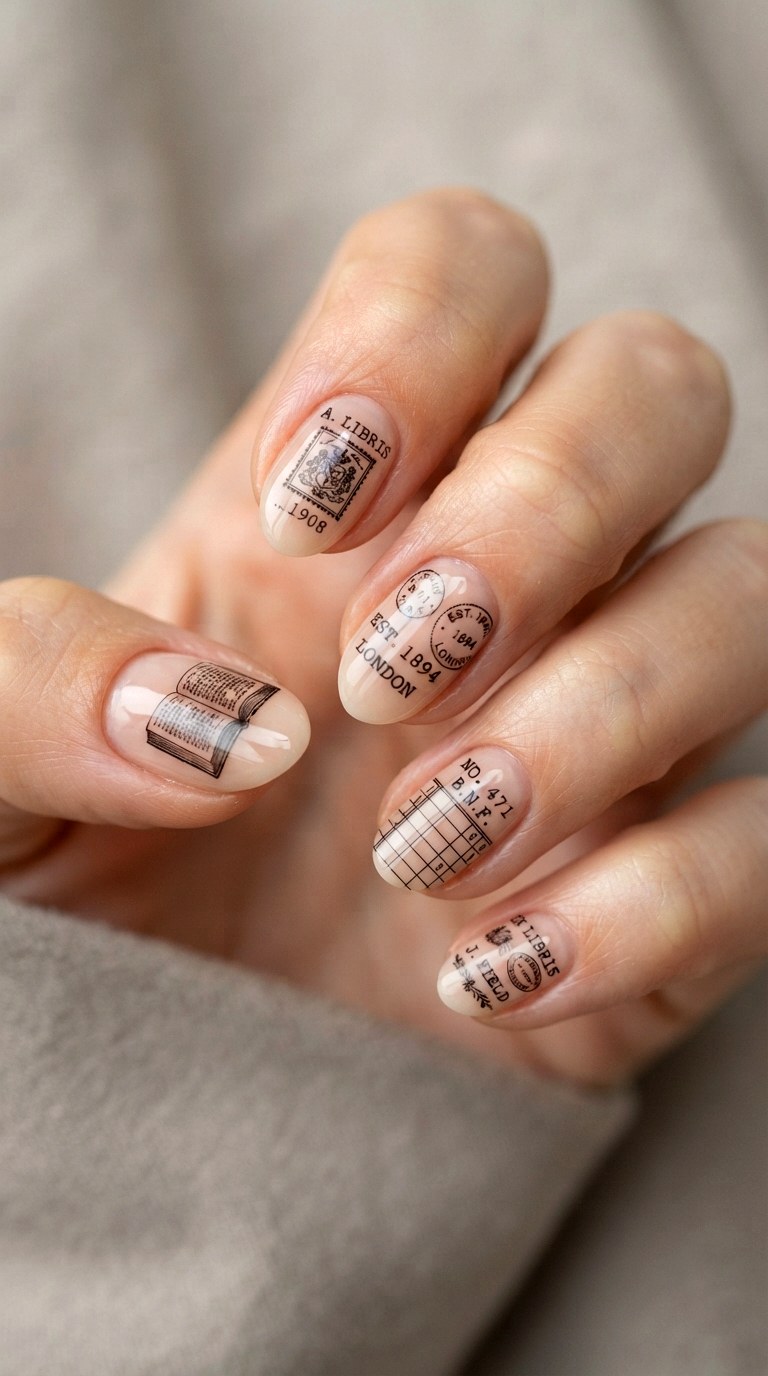 Vintage Stamp Letter Nail Art - 21 back to school nail art design