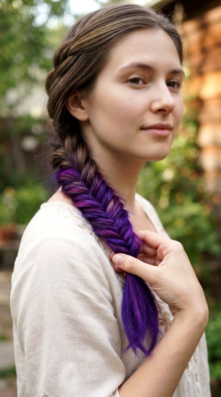 Violet Tips on a Fishtail Braid - 21 long hair color ideas
