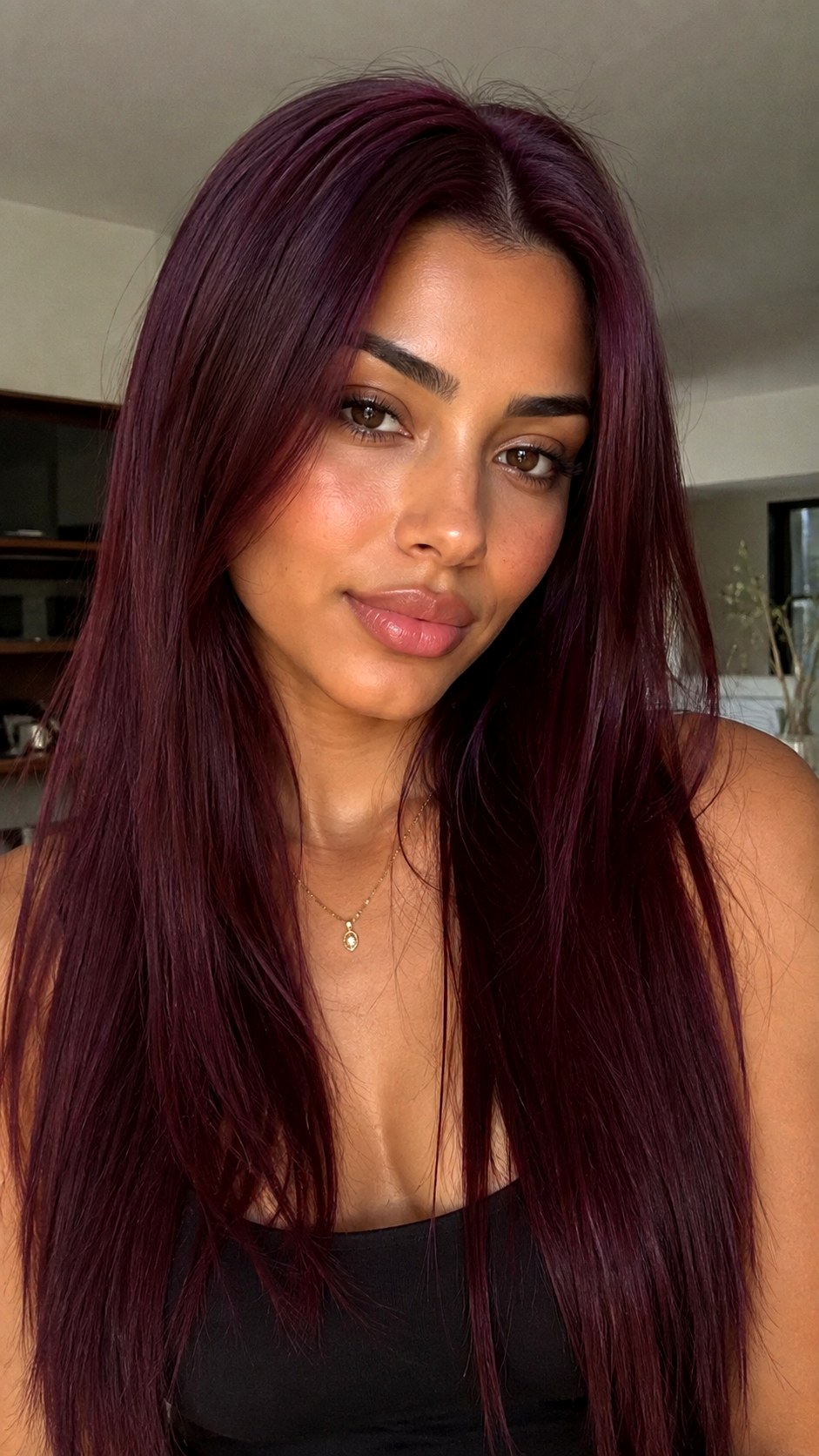 Vivid Burgundy Jewel Tone - 23 Hair Color Ideas for Olive Skin