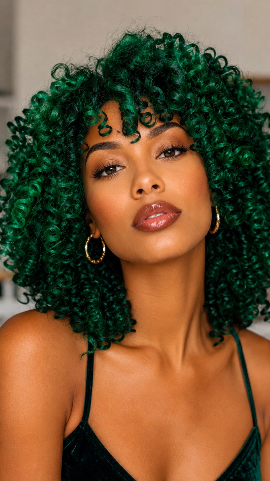 Vivid Jewel Toned Emerald Coils - 25 Curly Hair Color Ideas