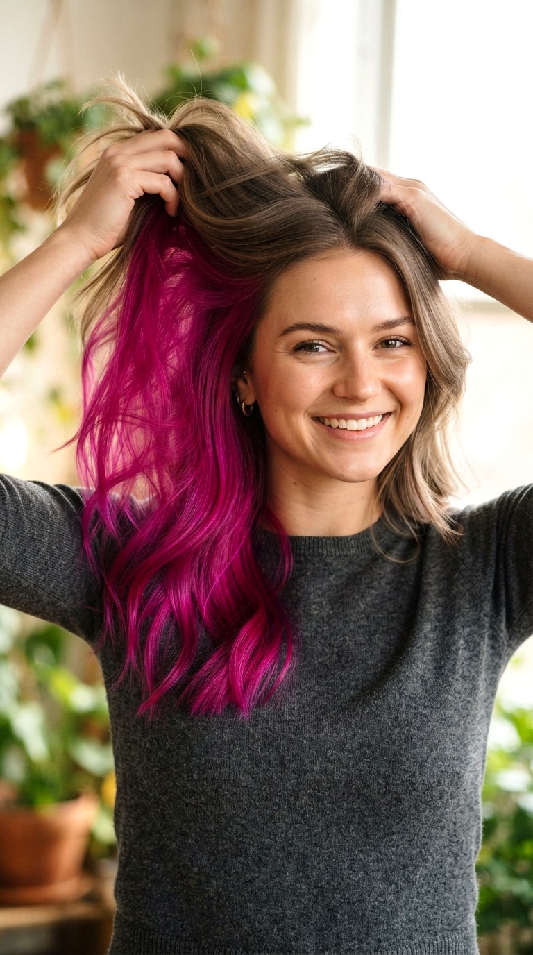Vivid Magenta Underlayer Peek - 22 long hair dye ideas