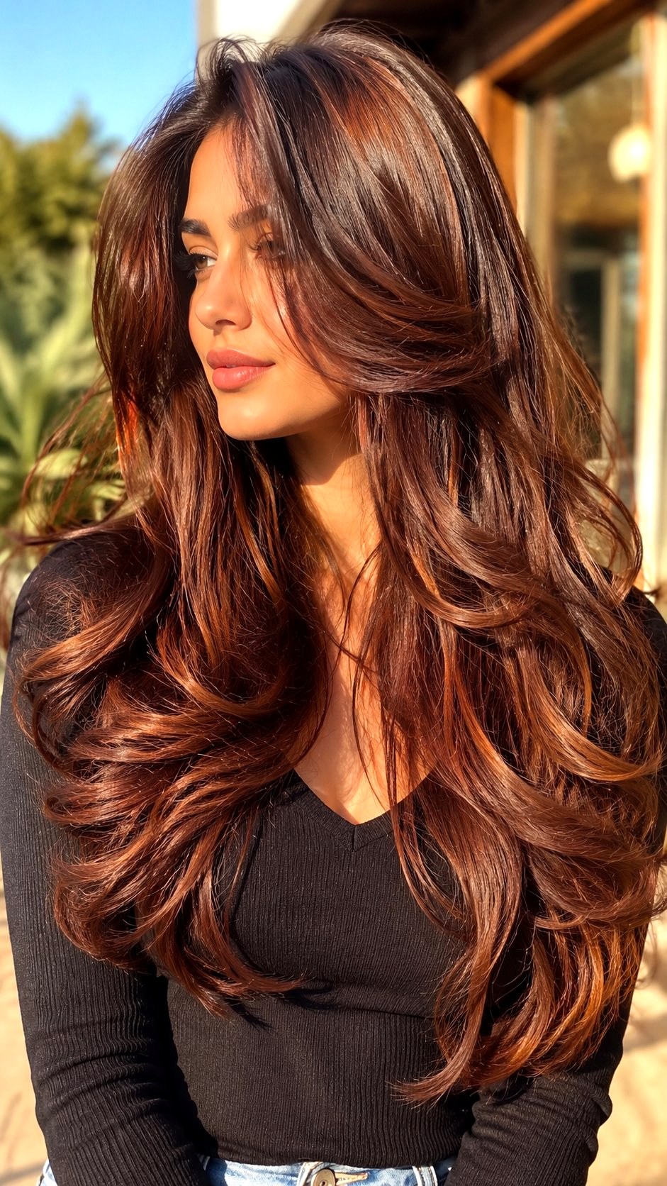 Voluminous Chestnut Long Layers - 20 Chestnut Brown Hair Ideas