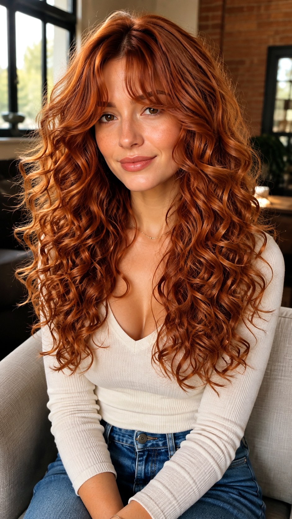 Voluminous Velvet Curls - 23 curtain bangs copper hair ideas