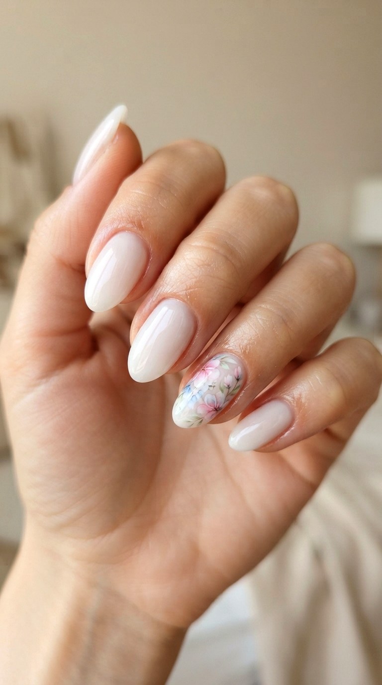 Watercolor Floral Accent Nail Art - 21 back to school nail art design