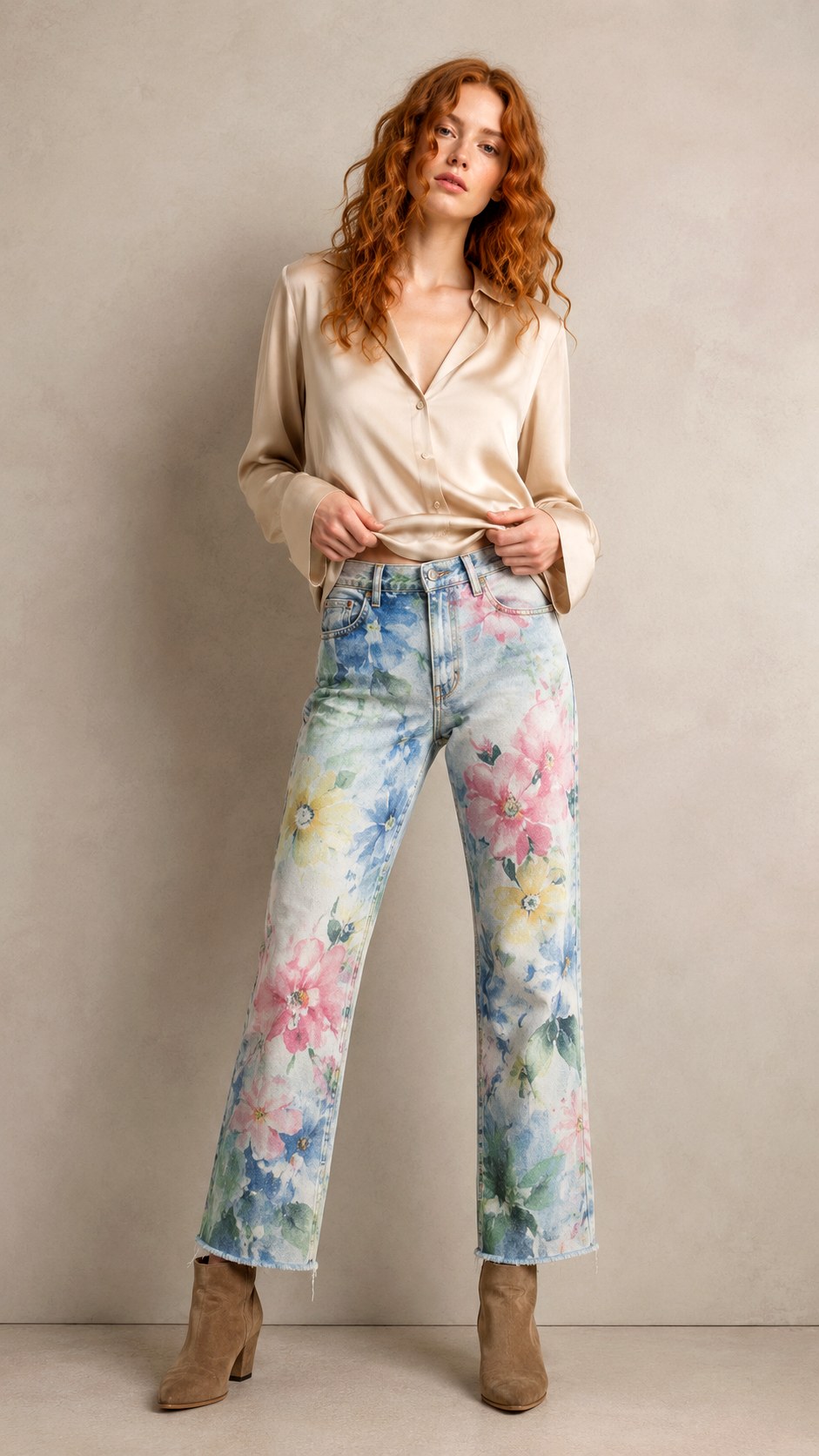 Watercolor Floral Denim Jeans - 22 floral jeans outfit ideas