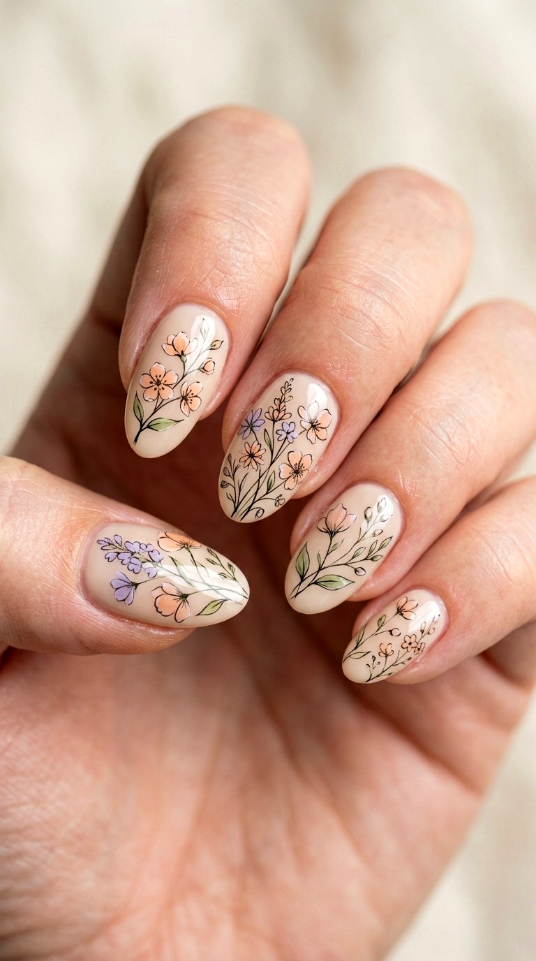 Watercolor Floral Pressed Nail Art - 23 back to school nail art ideas