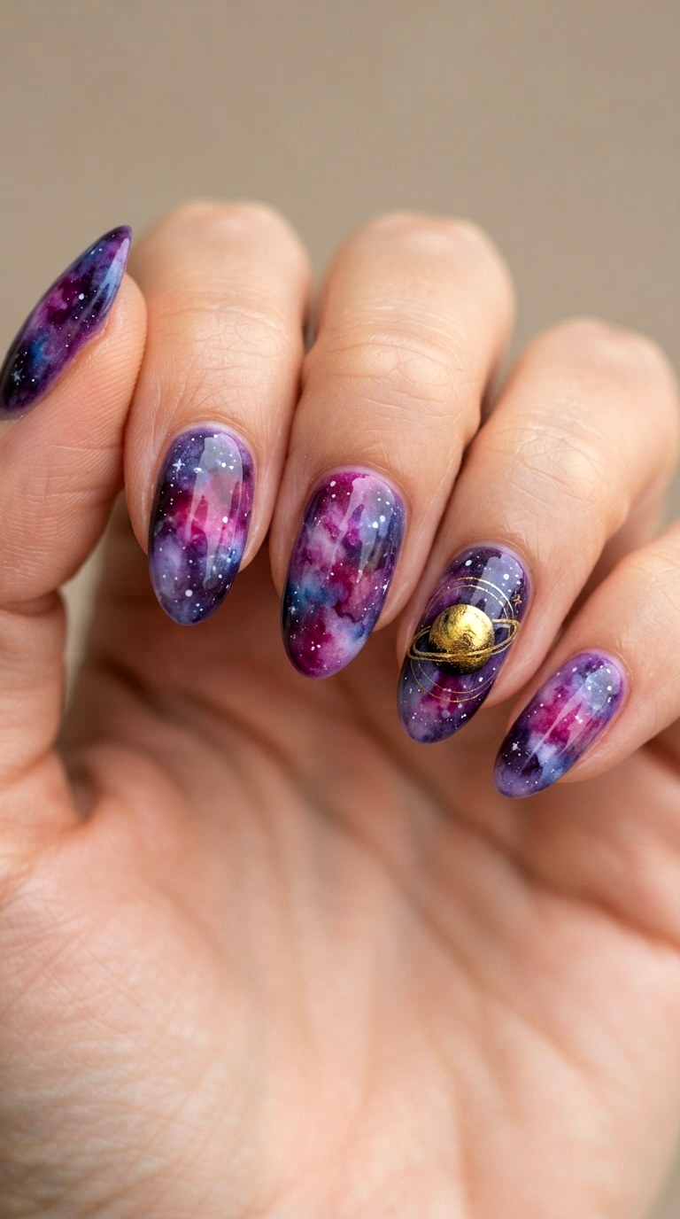 Watercolor Galaxy Nail Art - 22 cute back to school nail art design
