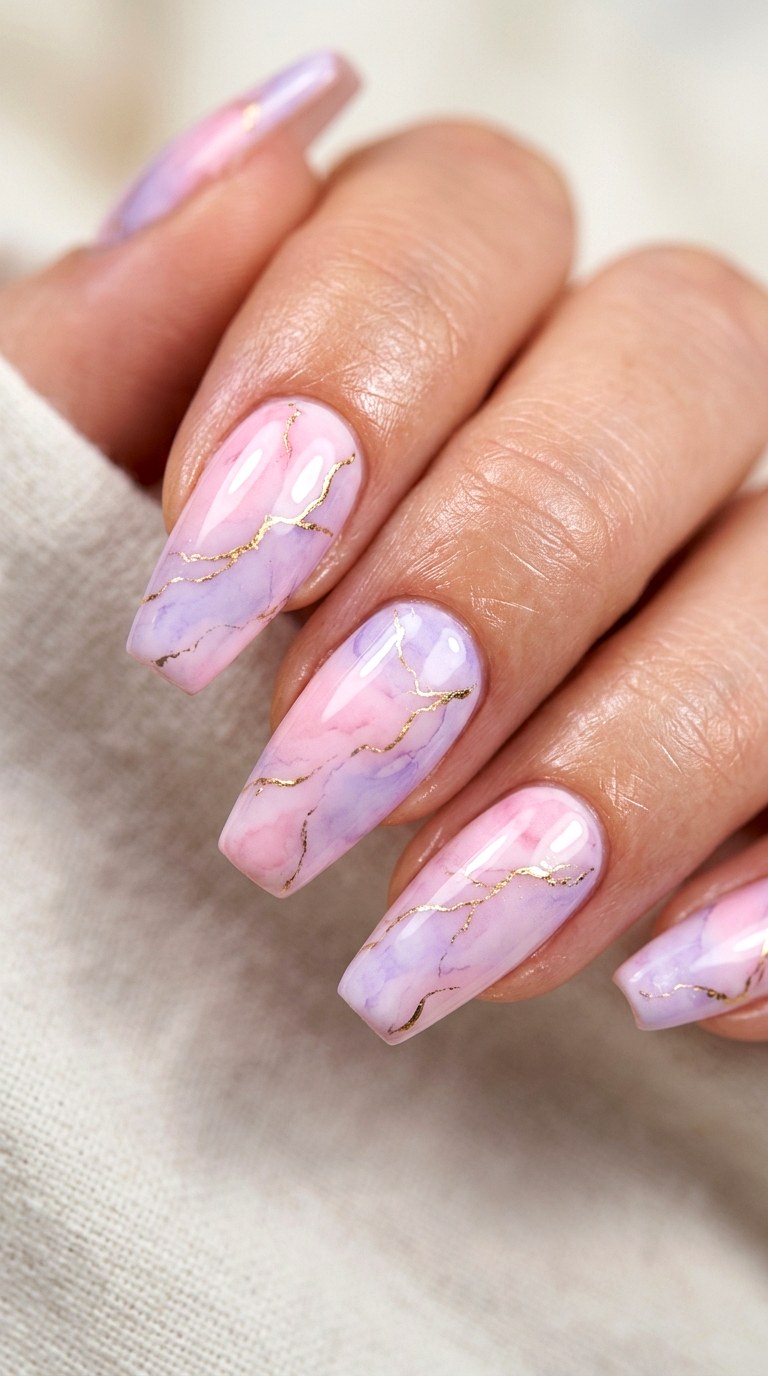 Watercolor Marble Purple And Pink - 22 Summer Nail Art Ideas