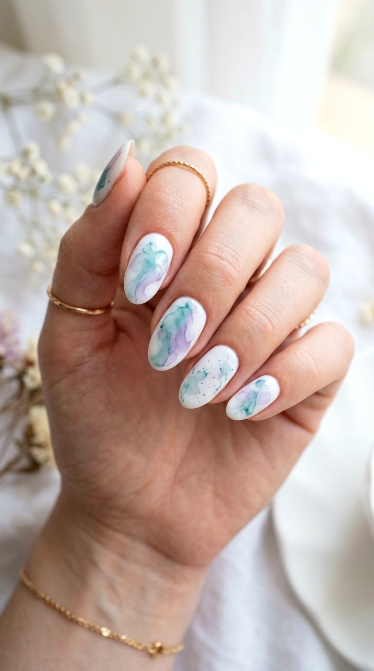 Watercolor Splash Teal Nail Art - 24 Teal Nail Art Ideas