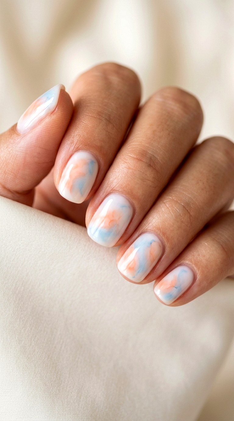 Watercolor Swirl Nail Art - 23 short teen nail art ideas