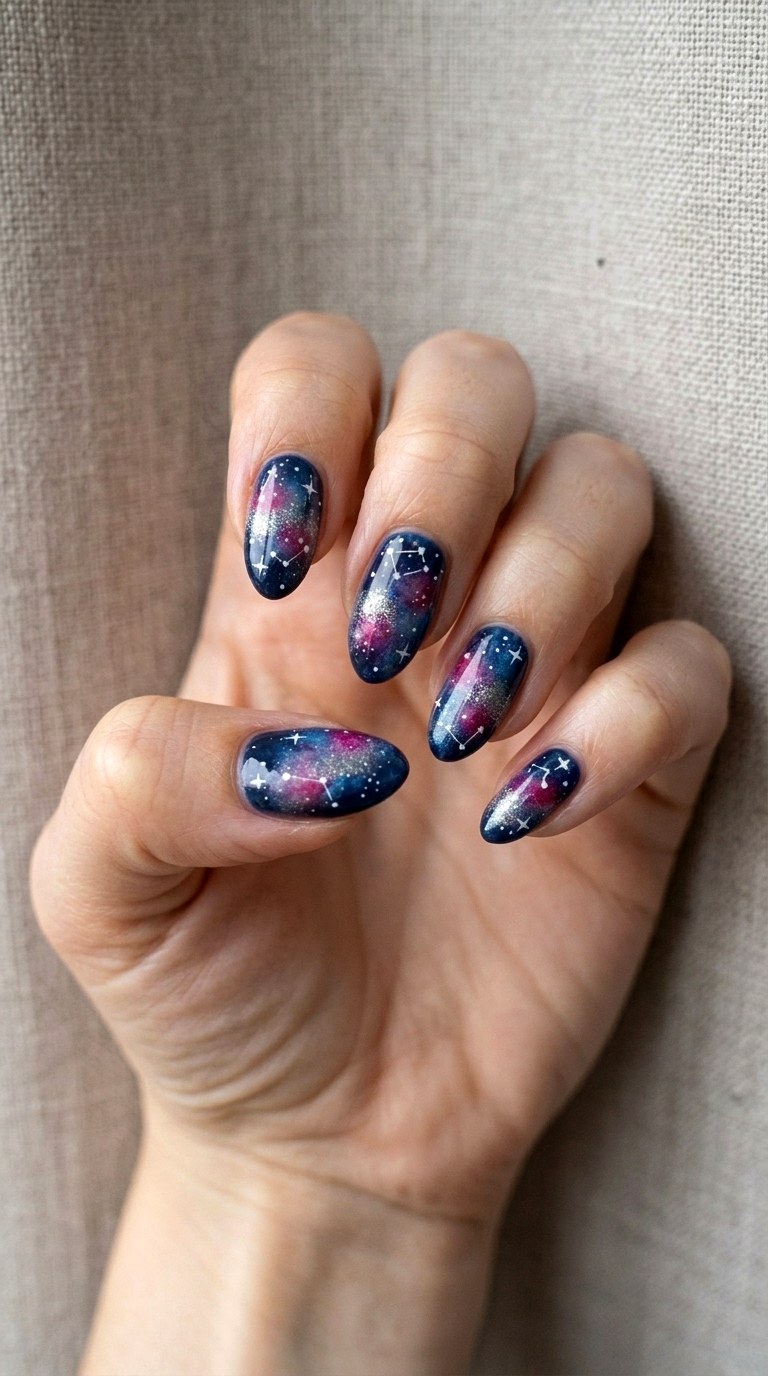 Watercolor Wash Galaxy Nails - 20 cute school nail art ideas
