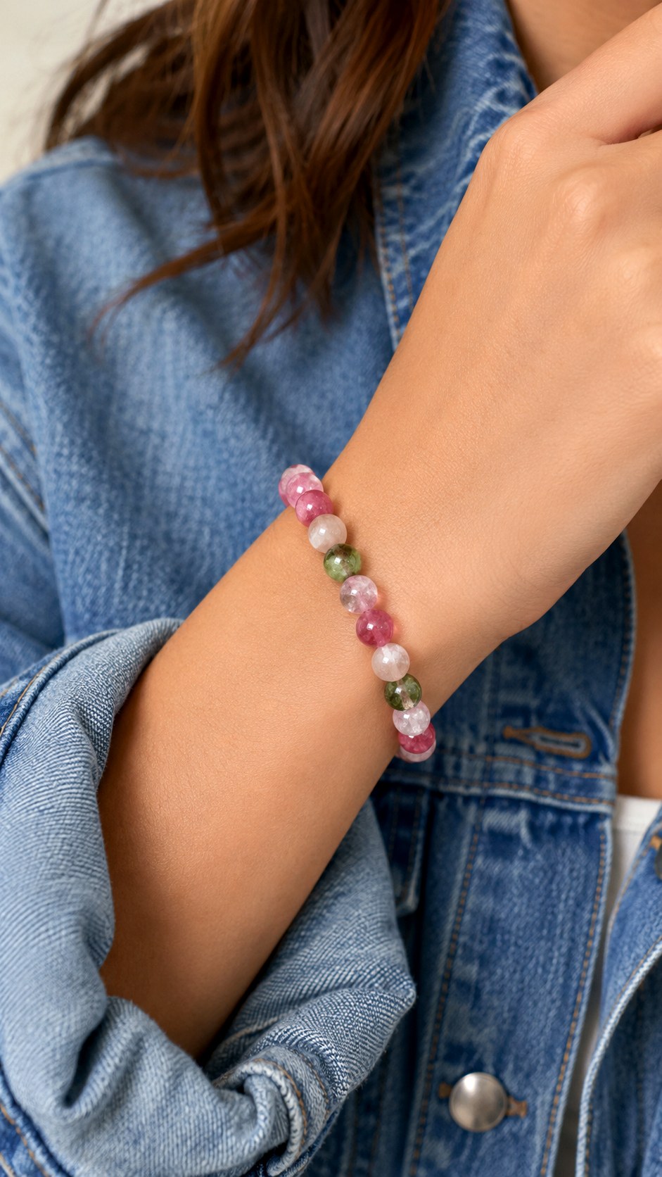 Watermelon Tourmaline Beaded Bracelet - 23 color jewelry ideas