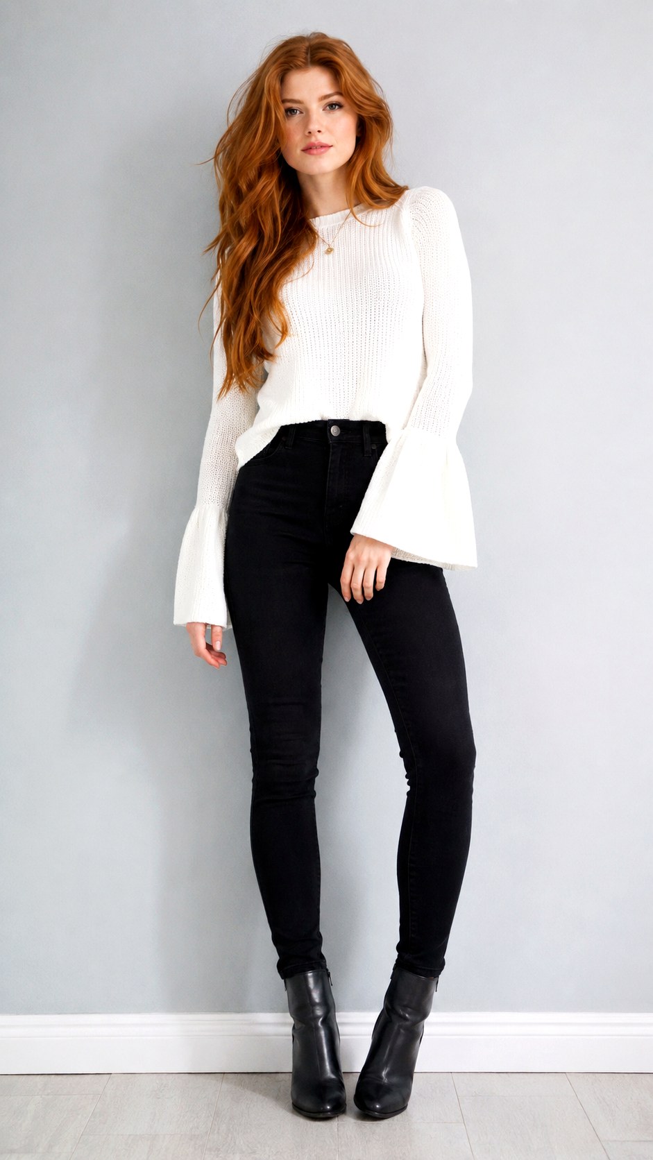 White Knit Bell Sleeve Top - 22 white knit outfit ideas