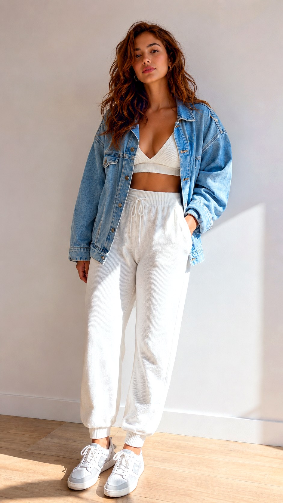 White Knit Matching Set with Denim - 22 white knit outfit ideas