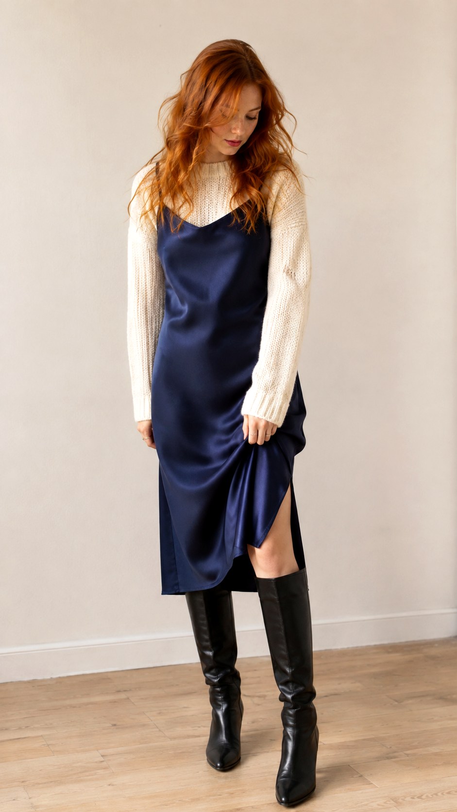 White Knitted Sweater Under Slip Dresses - 23 white knitted sweater outfit ideas