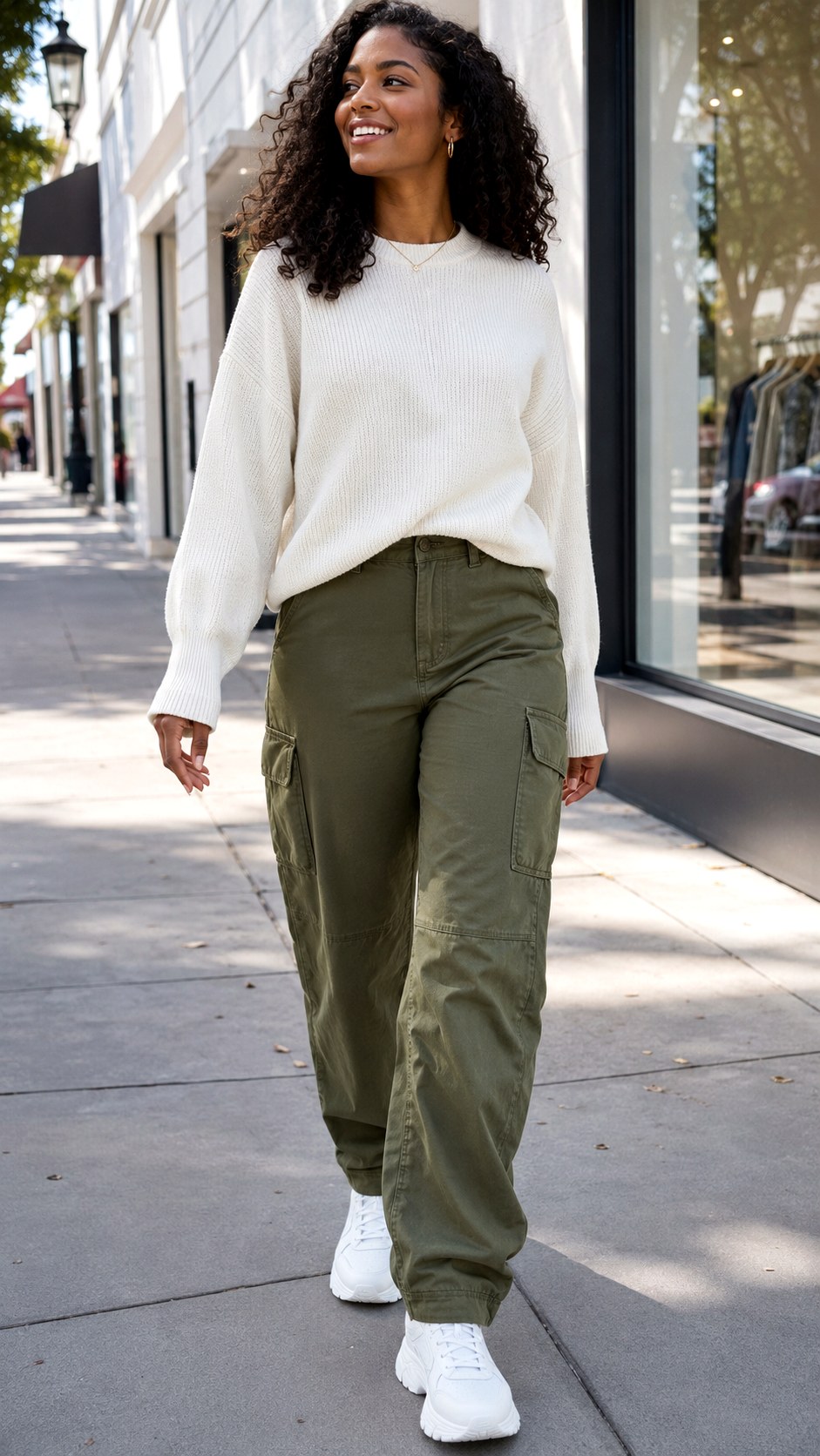 White Knitted Sweater With Cargo Pants - 23 white knitted sweater outfit ideas