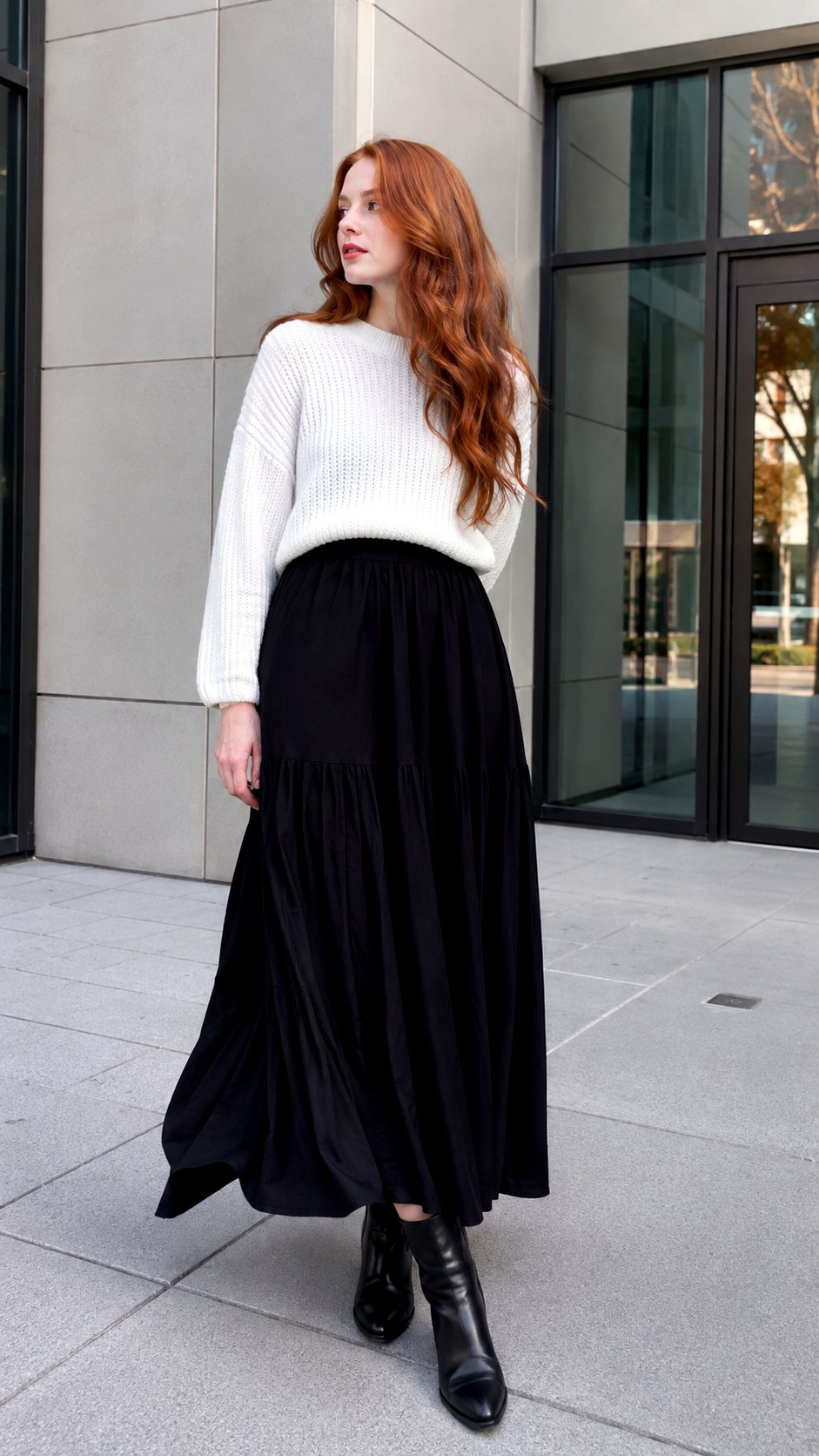 White Knitted Sweater With Maxi Skirts - 23 white knitted sweater outfit ideas