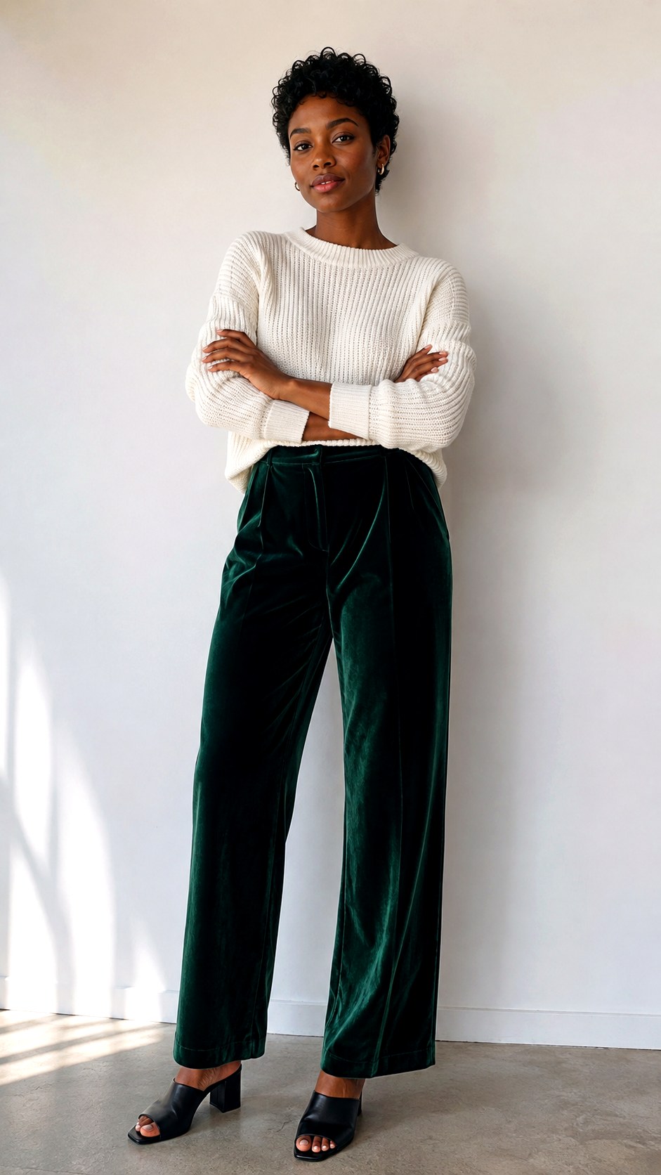 White Knitted Sweater With Velvet Pants - 23 white knitted sweater outfit ideas