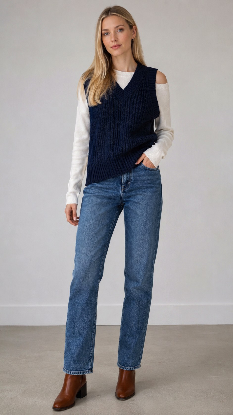 White Off Shoulder Sweater And Vest Combo - 24 white off shoulder sweater outfit ideas