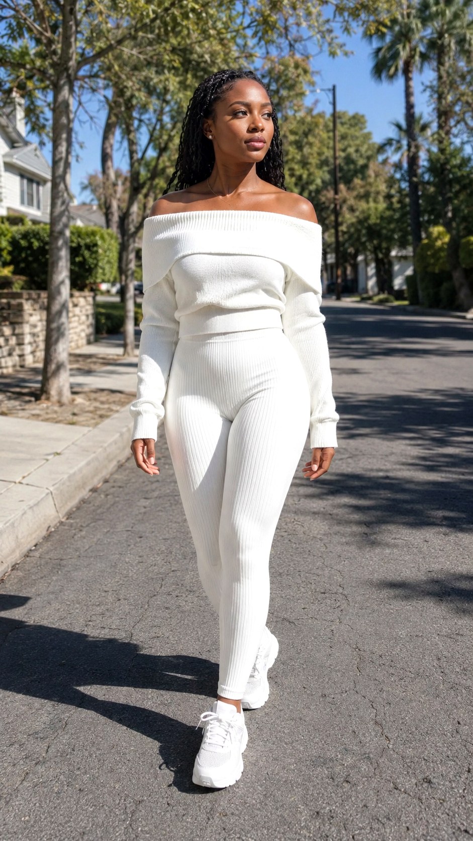 White Off Shoulder Sweater Athleisure Outfit - 24 white off shoulder sweater outfit ideas