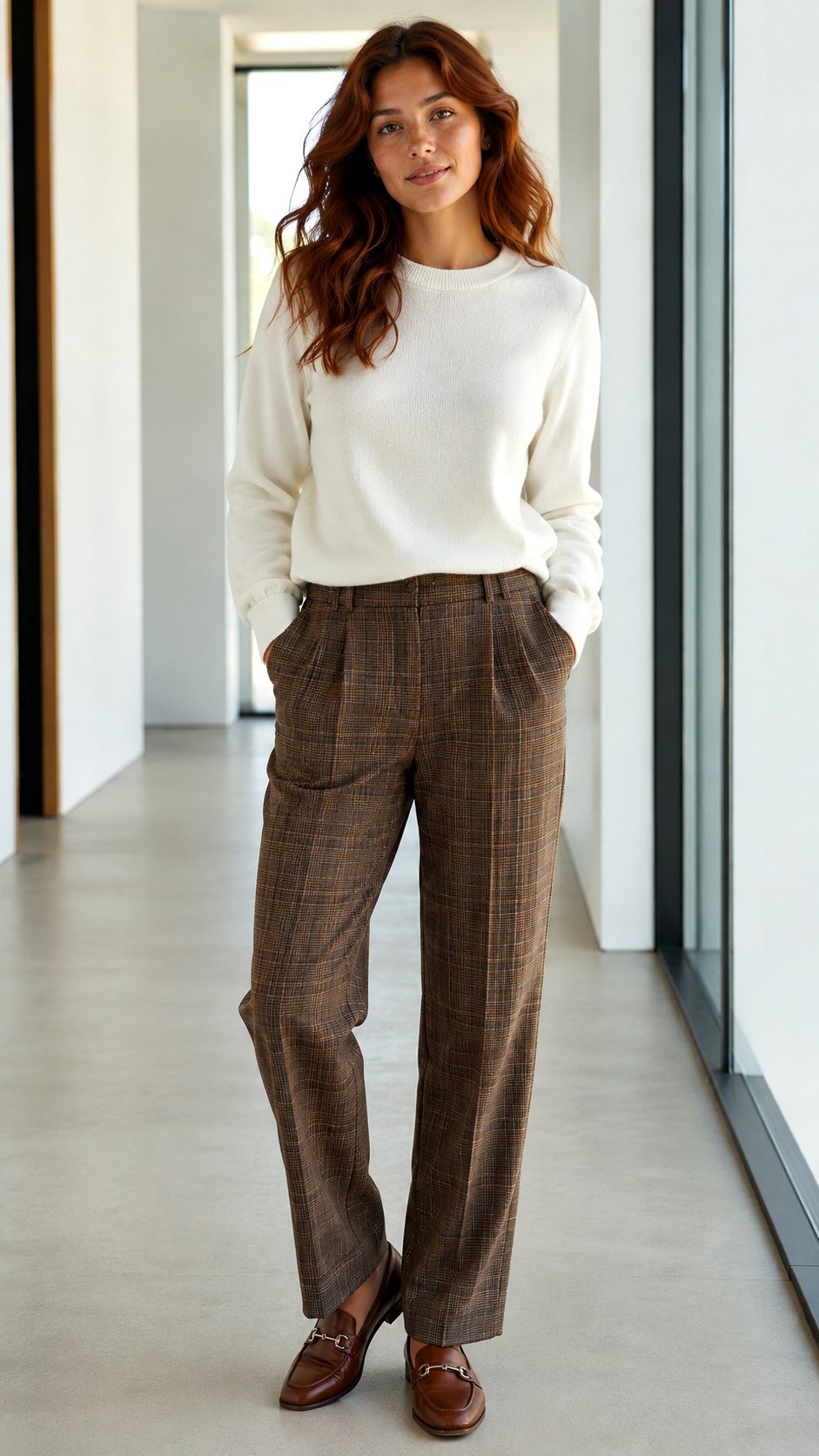White Sweater And Plaid Trousers Outfit - 25 white sweater outfit ideas