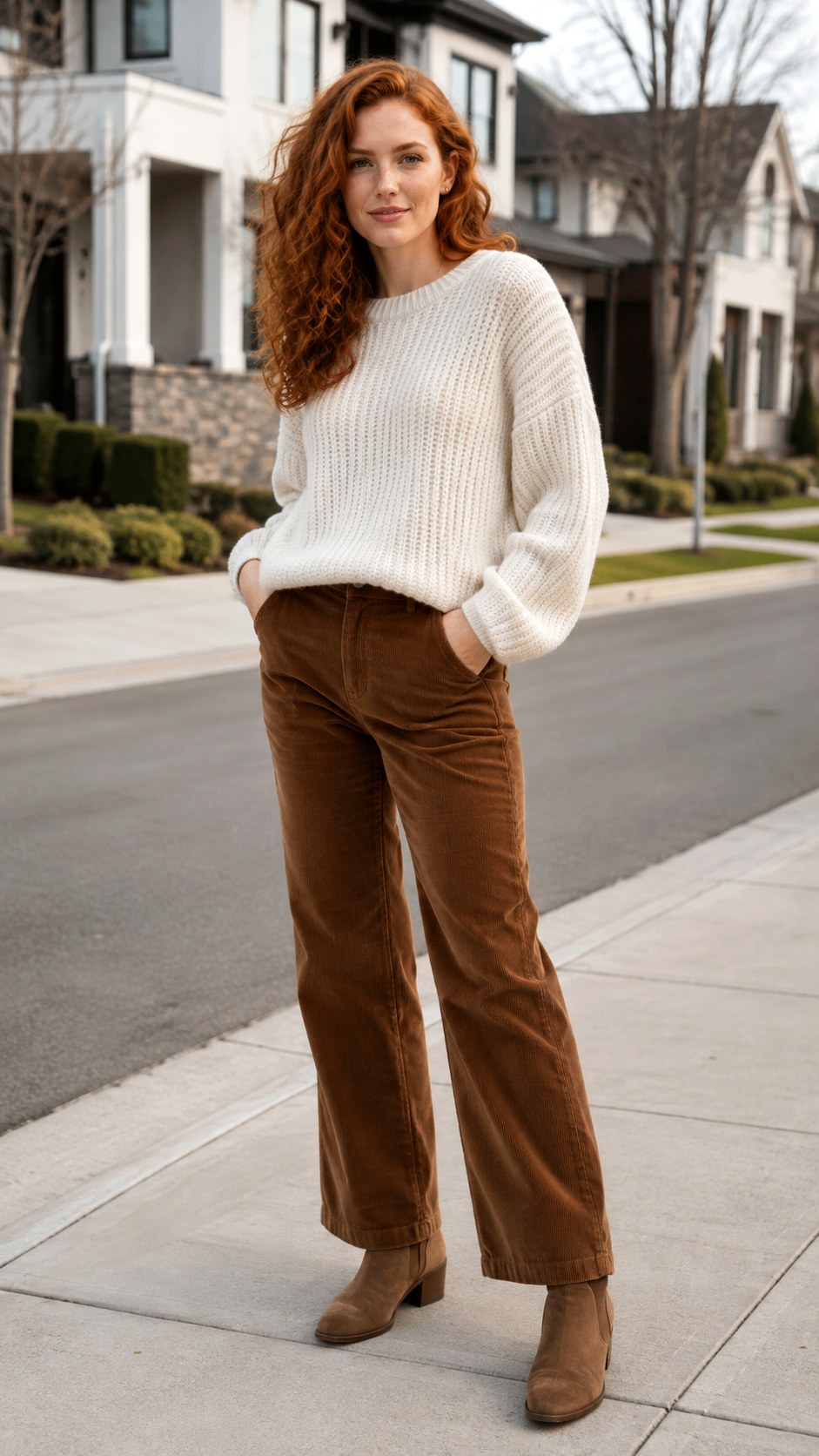 White Sweater With Corduroy Pants - 25 white sweater outfit ideas