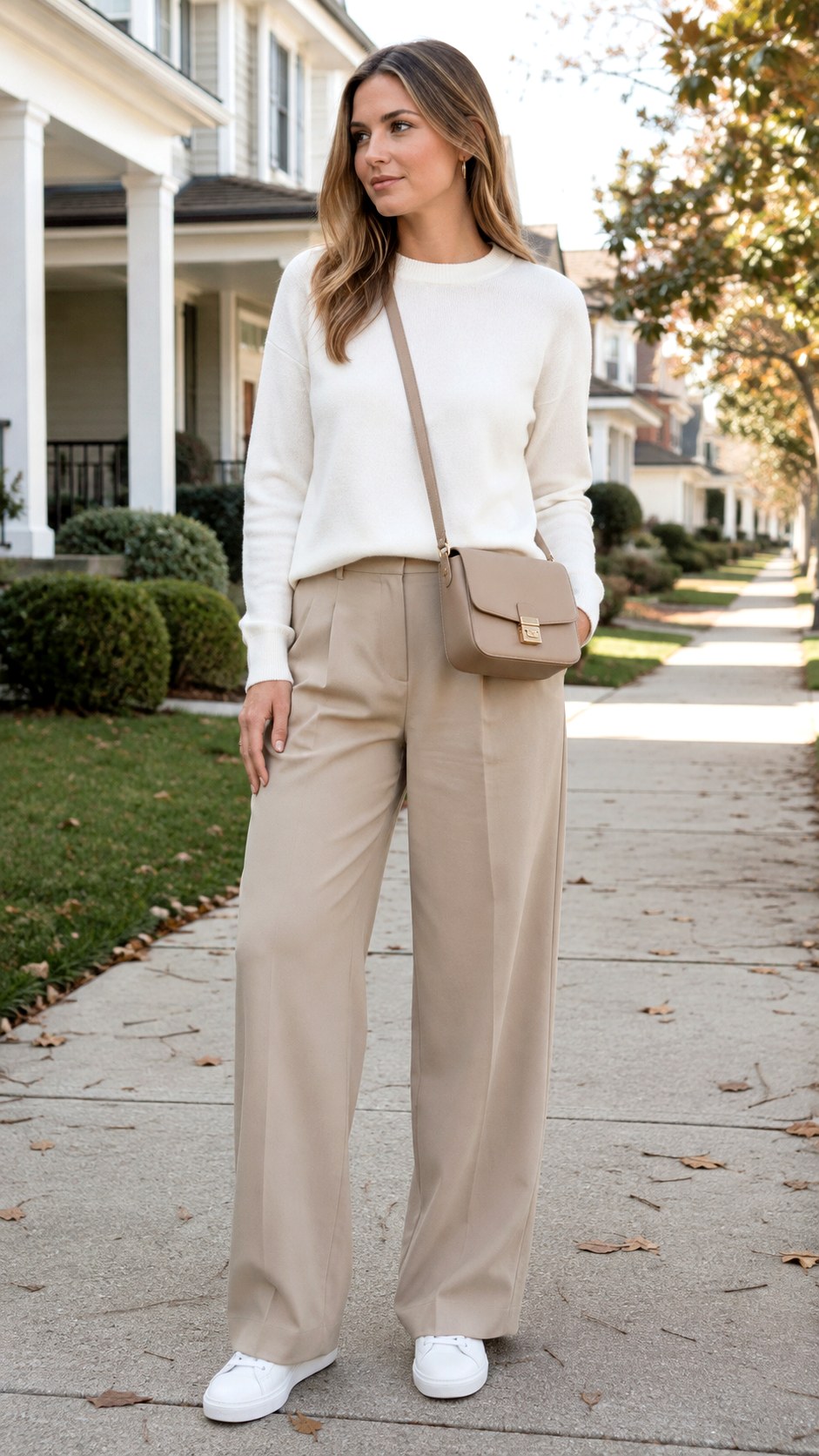 White Sweater With Wide Leg Khakis - 25 white sweater outfit ideas