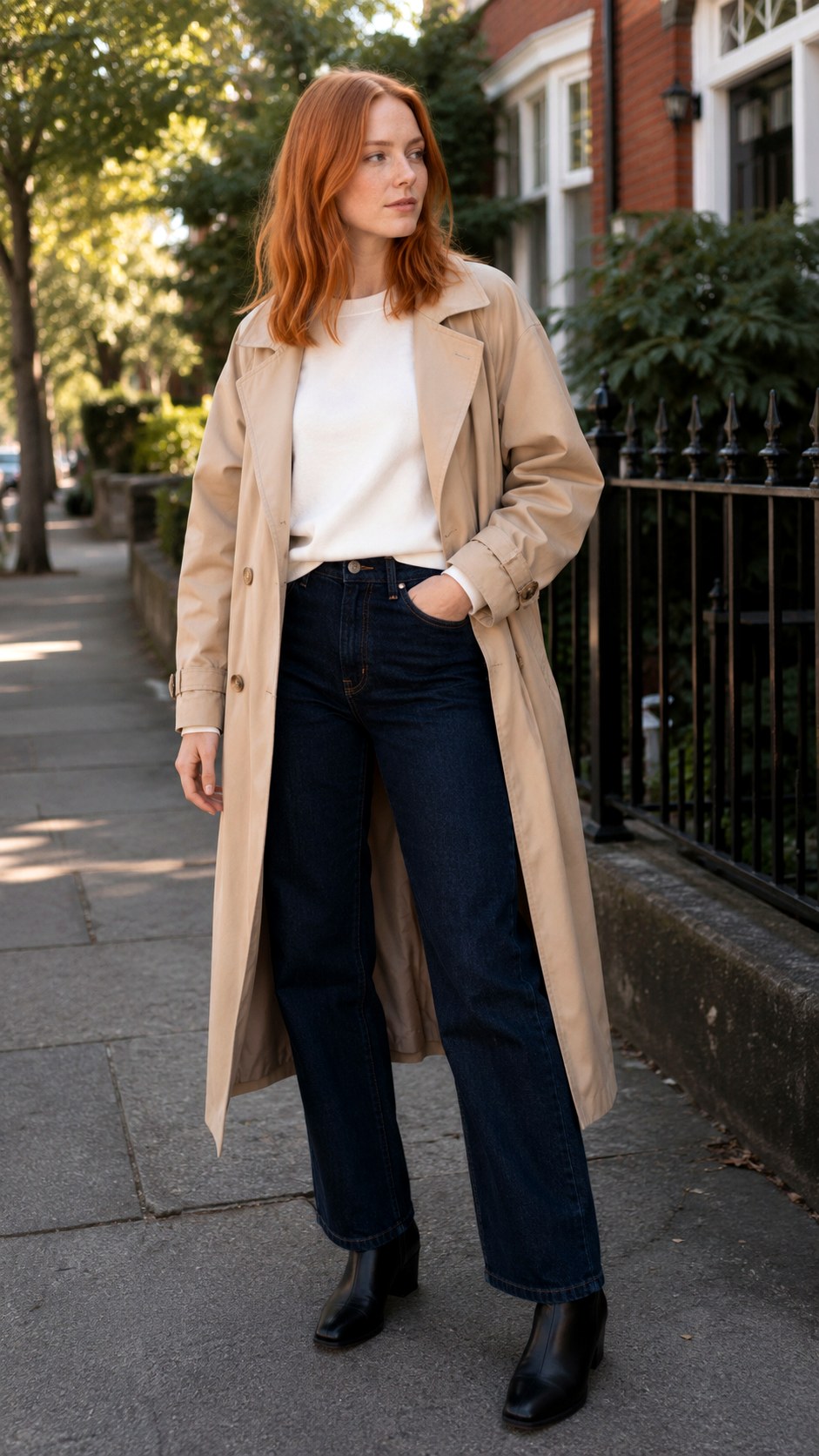 White Sweatshirt Under A Long Trench Coat - 20 white sweatshirt outfit ideas