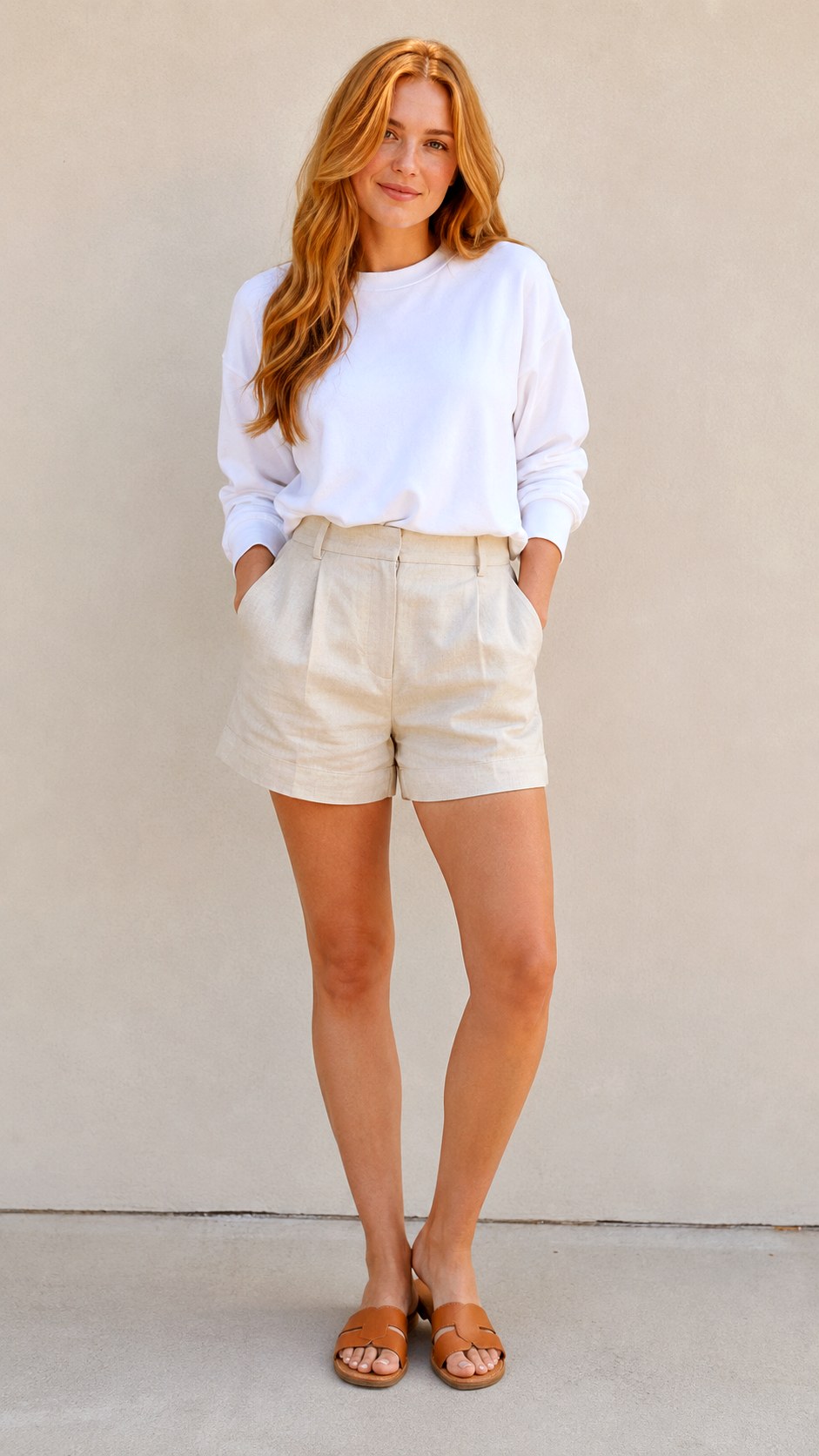 White Sweatshirt Worn With Tailored Shorts - 20 white sweatshirt outfit ideas