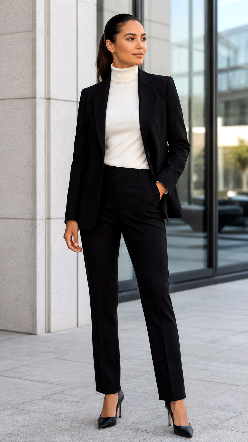 White Turtleneck Sweater Under Blazer - 25 white sweater outfit ideas